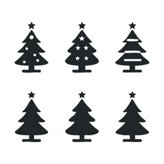Obraz premium Silhouette variety of christmas trees with stars and ornaments.
