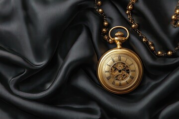 Antique pocket watch on draped fabric