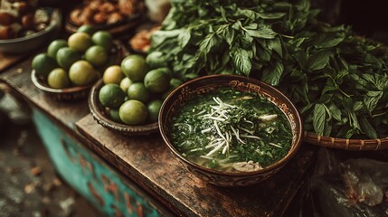 Fresh aromatic pho street food