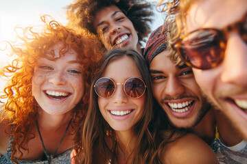 Obraz premium A group of people are smiling and wearing sunglasses