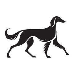 A striking and graceful Saluki dog artwork, capturing the breed's distinctive and fluid lines for visual appeal - Saluki silhouette - Saluki Vector - Silhouette of Saluki - dog silhouette

