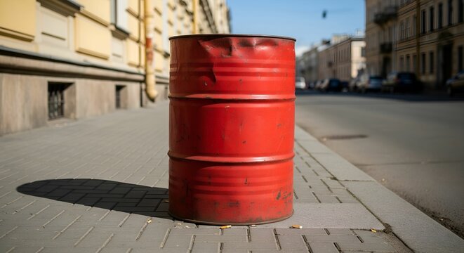 full red gasloine oil barrel for trucks and mobil cars in the street