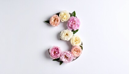 Number 3 made out of flowers with solid white background. Photo for third birthday or anniversary party