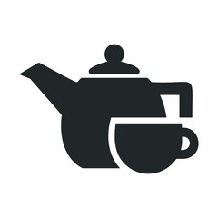 Obraz premium Silhouette of teapot and cup icon for tea time design elements.