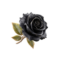 Elegant Black Rose with Gold Accents - Isolated on white background