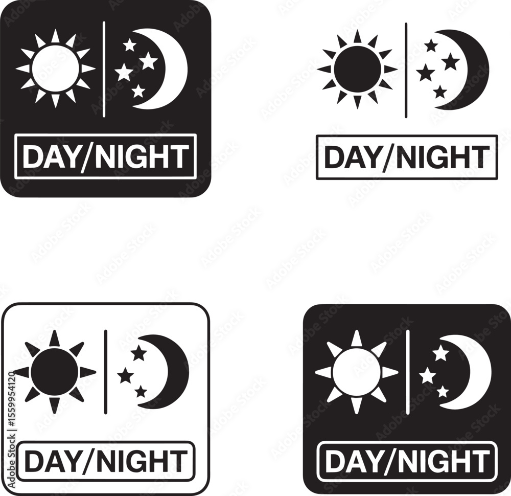 Fototapete day and night icons with text labels for time or mode selection
