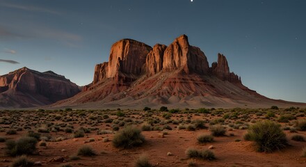 Naklejka premium Majestic Red Cliffs in Desert Landscape at Dusk