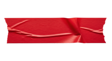 Wrinkled red duct tape piece isolated on transparent background for repair design mockup or adhesive texture overlay
