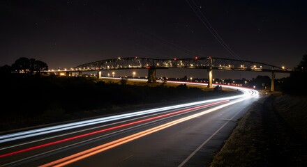 Light Trails Under the Bridge at Night