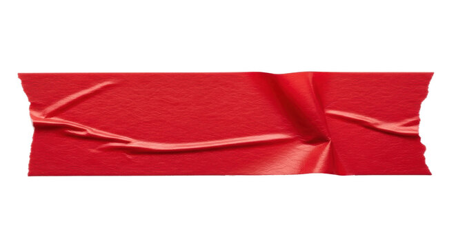 Wrinkled red duct tape piece isolated on transparent background for repair design mockup or adhesive texture overlay
