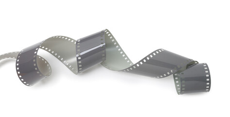Strip of photographic film isolated on white, above view