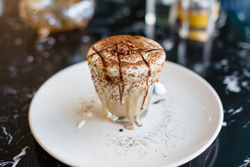 Close up of a cup of ice cream dessert