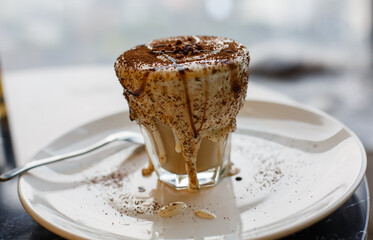 Close up of a cup of ice cream dessert