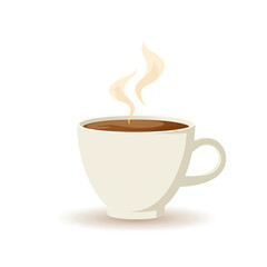 Obraz premium Hot coffee in a white cup with steam on a plain background 
