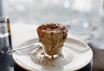 Close up of a cup of ice cream dessert