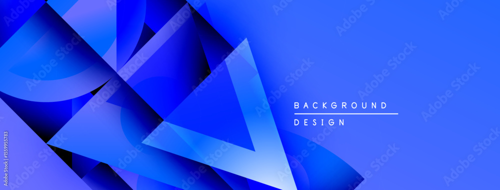 Aufkleber Abstract blue geometric shapes create dynamic background. Gradient shades offer modern visual appeal. Text reads background design.