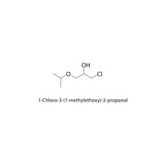 1-Chloro-3-(1-methylethoxy)-2-propanol skeletal structure. Halogenated alcohol ether compound schematic illustration. Simple diagram, chemical formula.