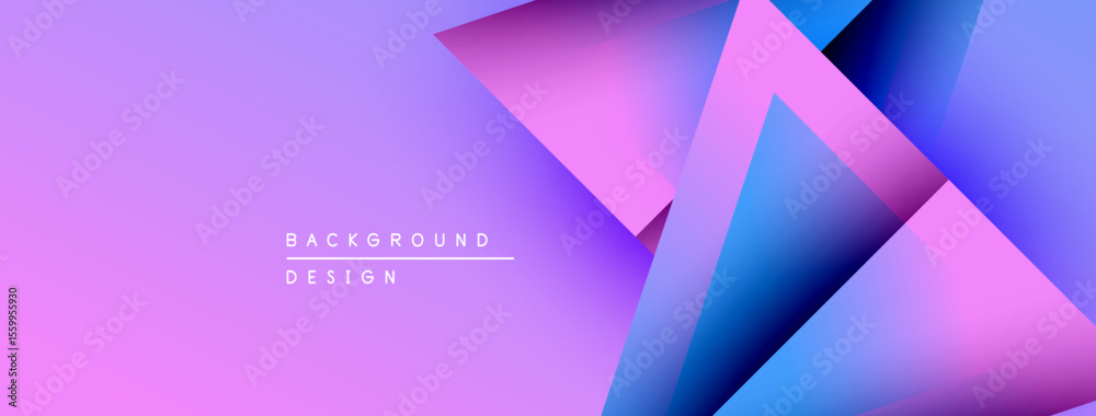 Poster abstract geometric shapes overlap, creating vibrant purple, blue gradients. modern design element fo