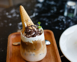 Close up of a cup of ice cream dessert
