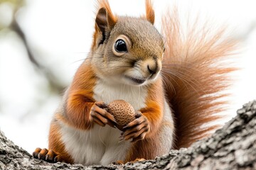 Obraz premium A red squirrel holding a nut