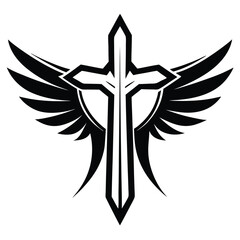Vector angel wings tattoo design with a cross symbol