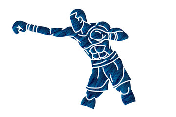 Boxer Punching Action Muay Thai Kickboxing Boxing Sport Cartoon Graphic Vector