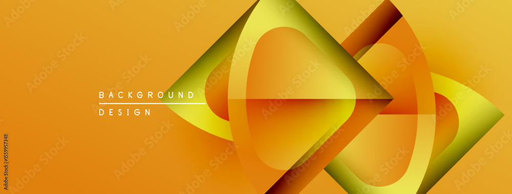 Poster Abstract geometric design. Orange, yellow hues create dynamic visual flow. Modern background suitable for banners, presentations.