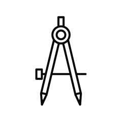 Simple black line drawing of a drafting compass on a white background