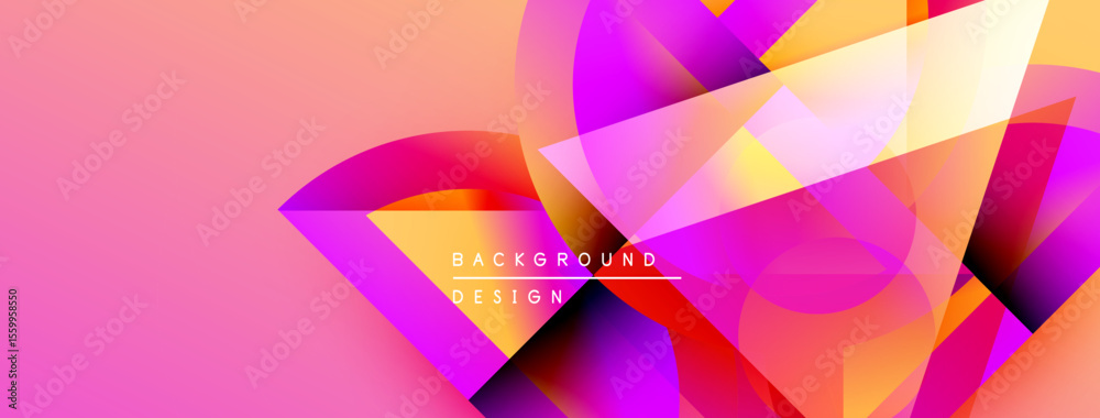 Poster abstract geometric shapes overlap, creating vibrant pink, orange, purple gradients. modern design el