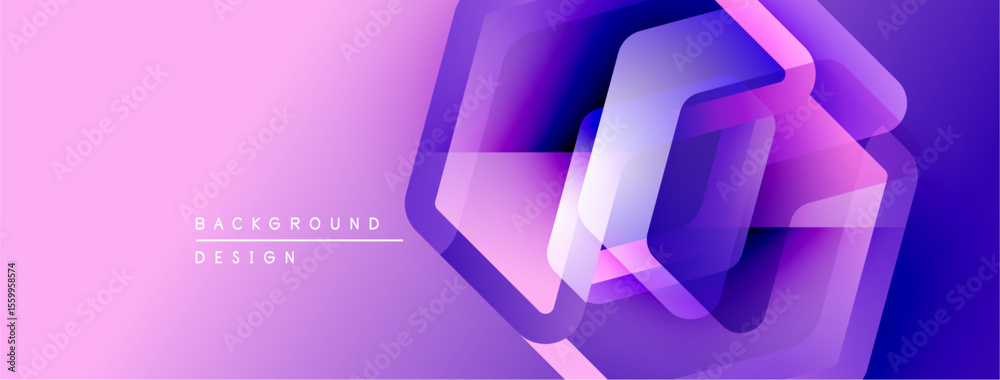 Poster Abstract geometric design. Hexagons overlap, creating dynamic visual effect. Gradient purple, pink hues dominate composition. Modern, stylish background.