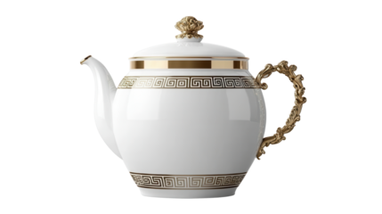 Elegant porcelain teapot with intricate gold detailing and classic design, perfect for refined tea service and stylish decor