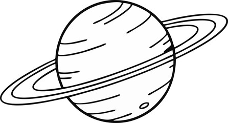 Saturn illustration showcases the ringed gas giant planet of our solar system in simple and elegant line art