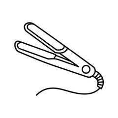 Simple line art illustration of a hair straightening iron on a white background