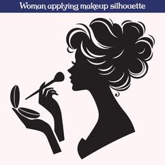Woman applying makeup silhouette vector