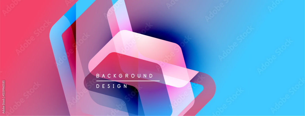 Poster Abstract geometric shapes blend vibrant colors. Gradient transitions create modern background design. Smooth curves, dynamic composition.