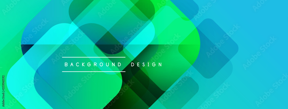 Poster Abstract geometric background. Overlapping squares create vibrant green, blue gradients. Modern design element for digital projects.