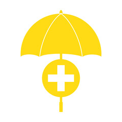 Yellow Health Insurance Icon with Umbrella Symbolizing Financial Protection Against Medical Setbacks, Isolated on White Background