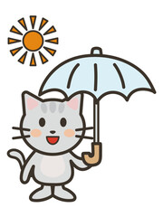 日傘を差すかわいい猫ちゃんのイラスト