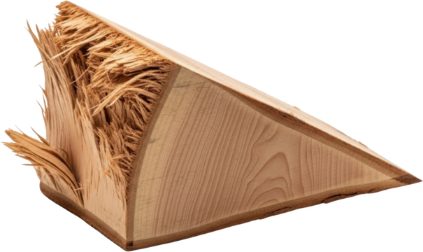 Torn wood cross section with natural grain and splintered texture timber transparent background