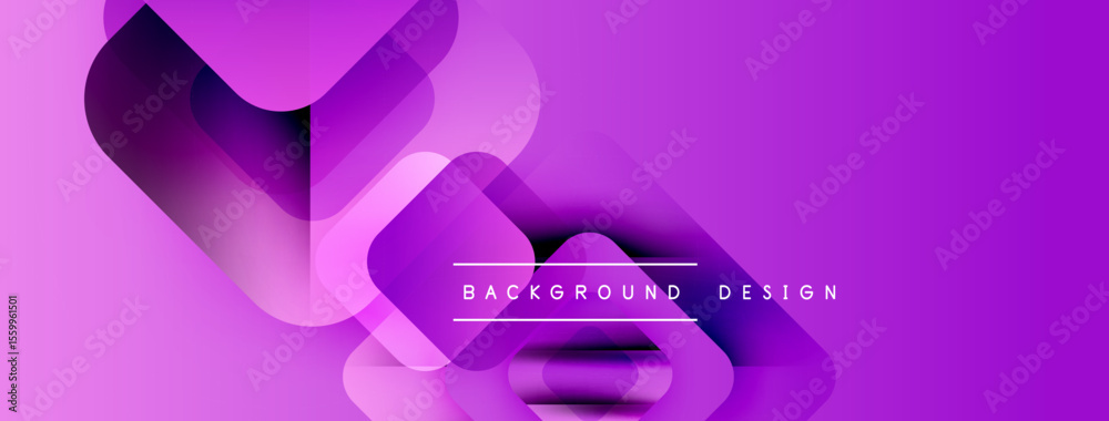 Poster Abstract purple design features overlapping rounded squares. Gradient shades create depth, modern aesthetic. Text reads background design.