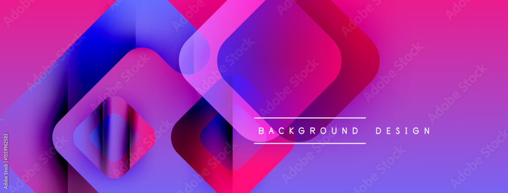 Poster abstract vibrant layers create dynamic composition. pink, purple, blue hues blend smoothly. modern d
