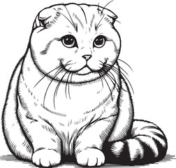 Scottish Fold Cat Vector in black and white