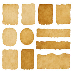 Blank background pieces of old ripped paper. Scraps of  torn vintage parchment texture with rough edges