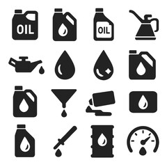 Black silhouette icons representing motor oil, lubricants, and automotive maintenance