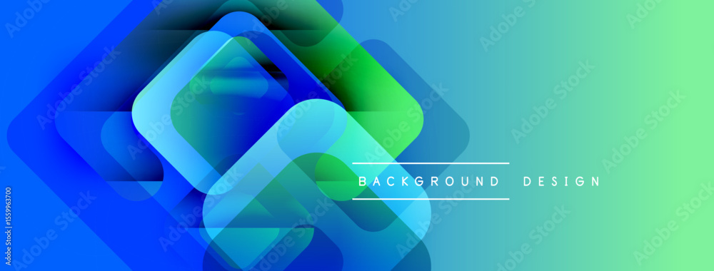Aufkleber Abstract geometric shapes overlap, creating vibrant blue, green gradient. Modern design element for backgrounds, presentations.