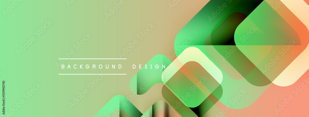 Poster Abstract geometric shapes overlap, creating vibrant gradient background. Soft colors blend, forming modern design element.
