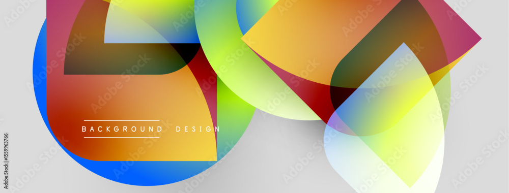Poster Abstract colorful shapes overlap, creating dynamic visual effect. Bright hues blend, forming modern background design. Smooth gradients enhance composition.