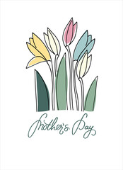 Happy Mothers Day greeting card design with delicate floral decoration. Multicolored abstract flowers, heart-shaped form, hand lettering. Isolated on white