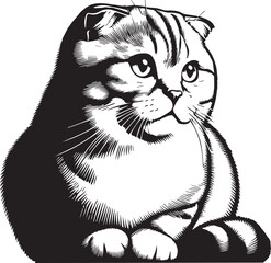 Scottish Fold Cat Vector in black and white