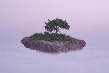 A lone tree on a floating island, mystical tranquility, inspired by Airborne Daydream Festival and World Tree Day